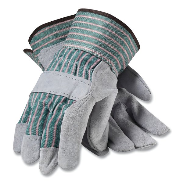 Pip Bronze Series Leather/Fabric Work Gloves, Large (Size 9), Gray/Green, Pair, PK12, 12PK 83-6563/L